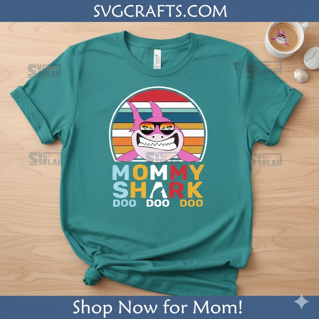 Retro Mommy Shark SVG PNG DXF for Cricut & Sublimation | SVGCrafts - Image 2