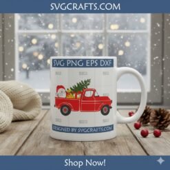 Alternative view of Vintage Christmas Truck SVG | Red Pickup Tree & Santa | SVGcrafts