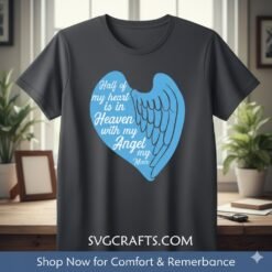 Alternative view of Mom in Heaven SVG | Angel Wing Heart Memorial Design - SVGCrafts