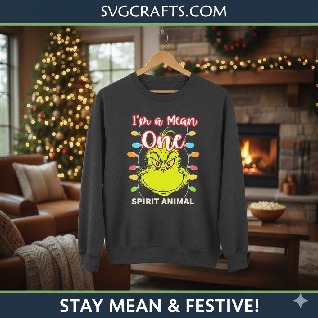 Grinch Mean One Christmas SVG - Funny Holiday Lights Cut File - Image 2