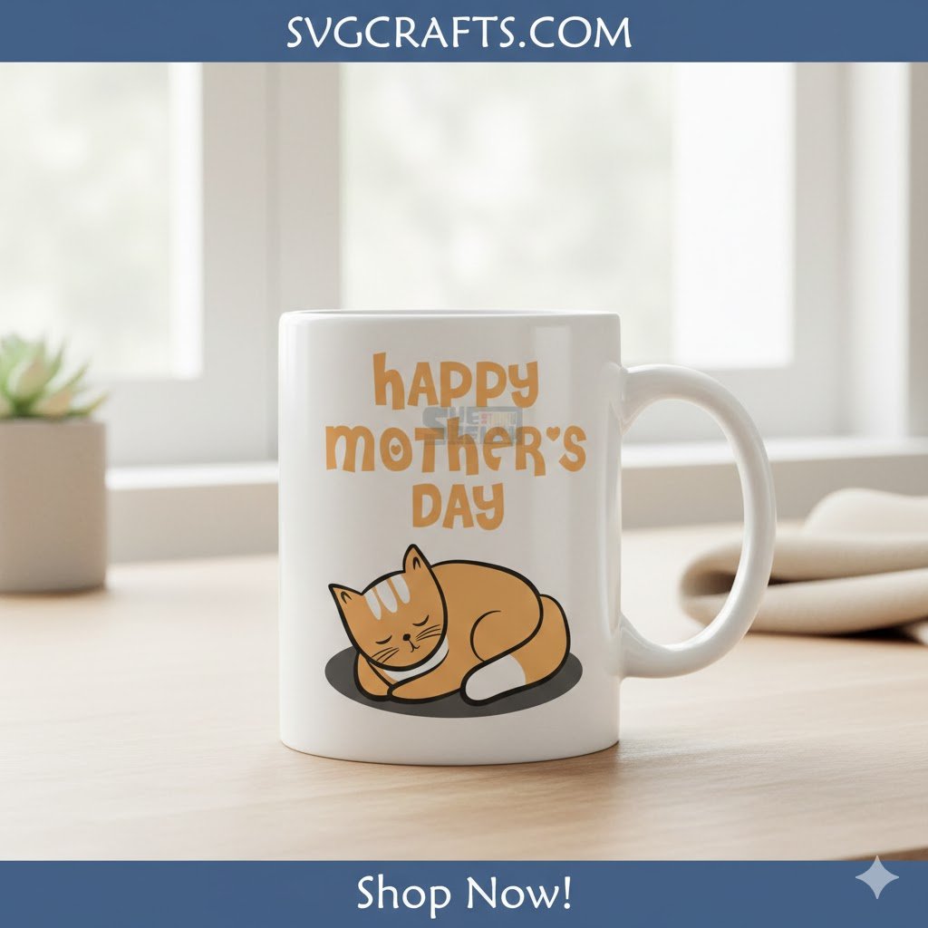 Cute Sleeping Cat Happy Mother's Day SVG | Digital File for Cricut - Image 2