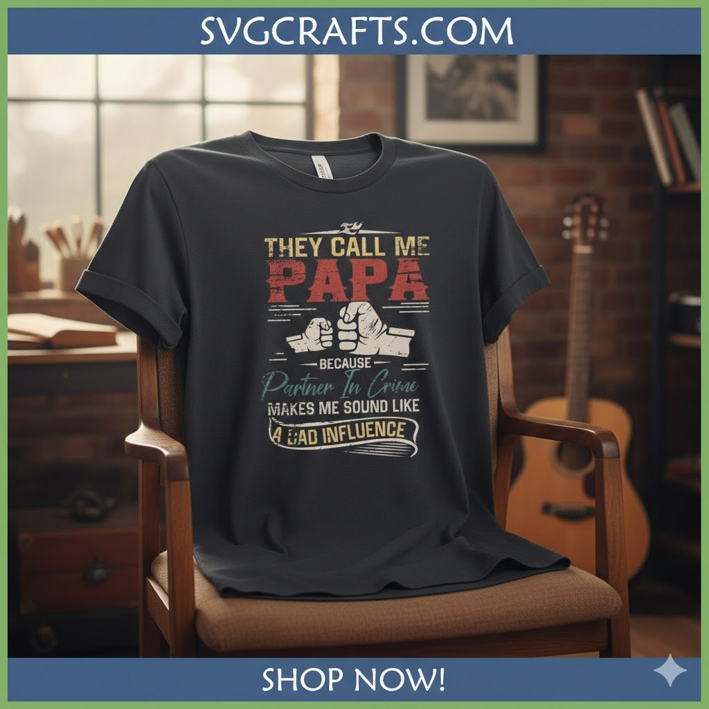 Funny Papa Partner In Crime SVG | Grandfather T-Shirt Gift - Image 2