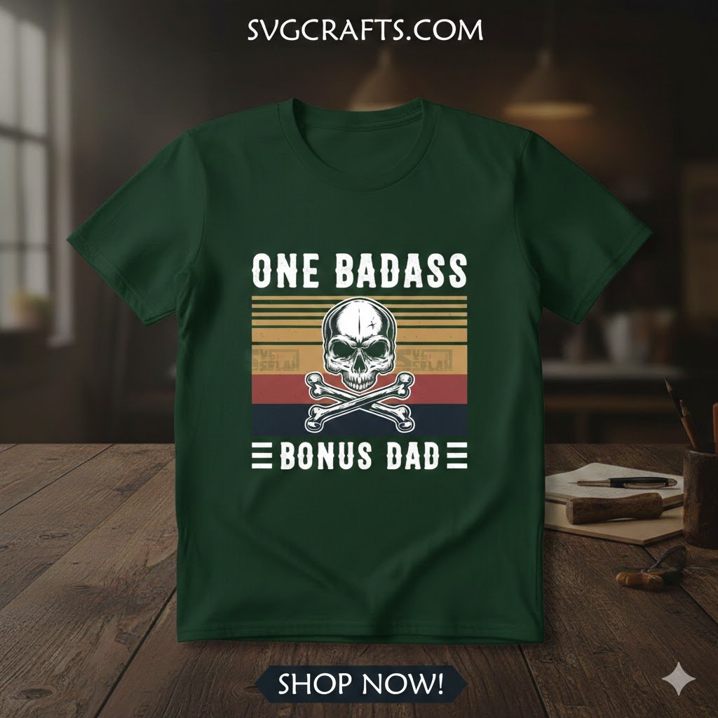 Badass Bonus Dad SVG - Retro Skull Cricut Design | SVGCrafts - Image 2