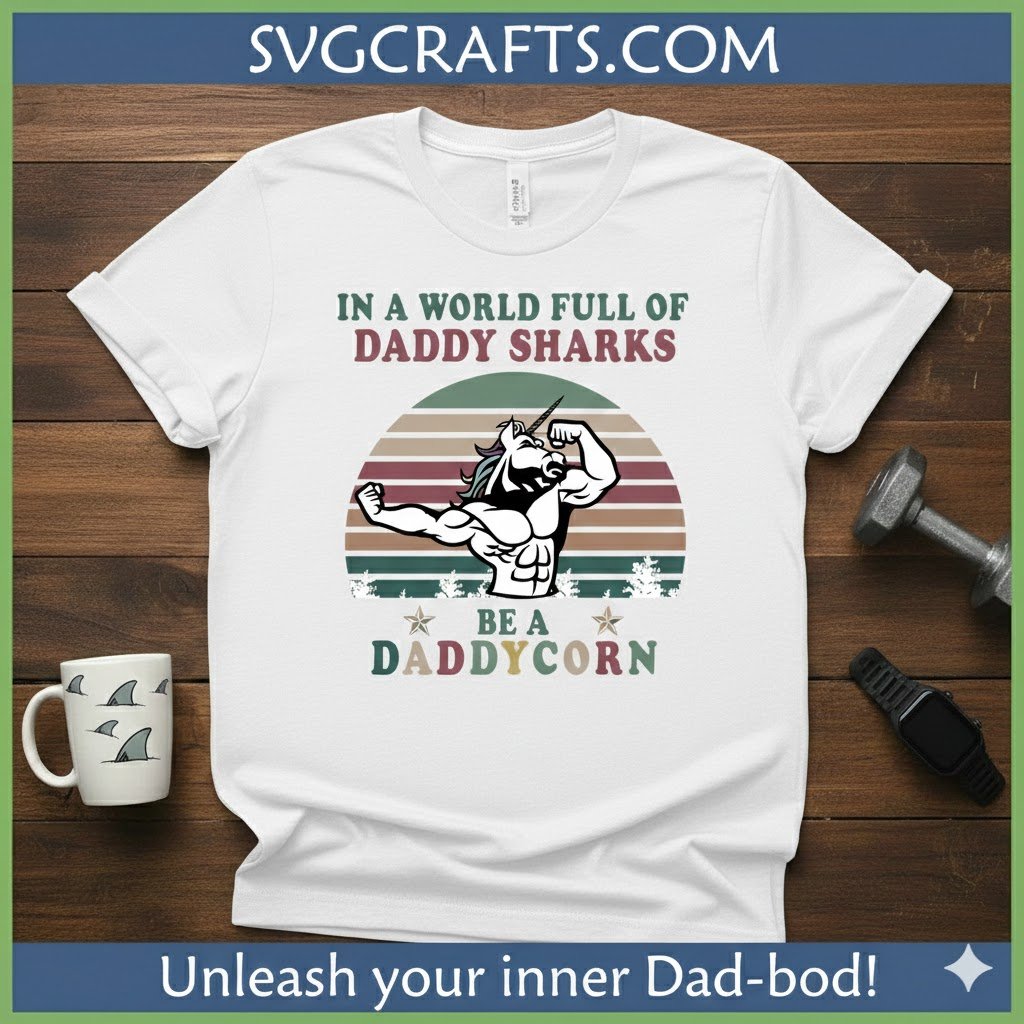 Funny Daddycorn SVG for Dad | Daddy Shark Parody T-Shirt Design - Image 2