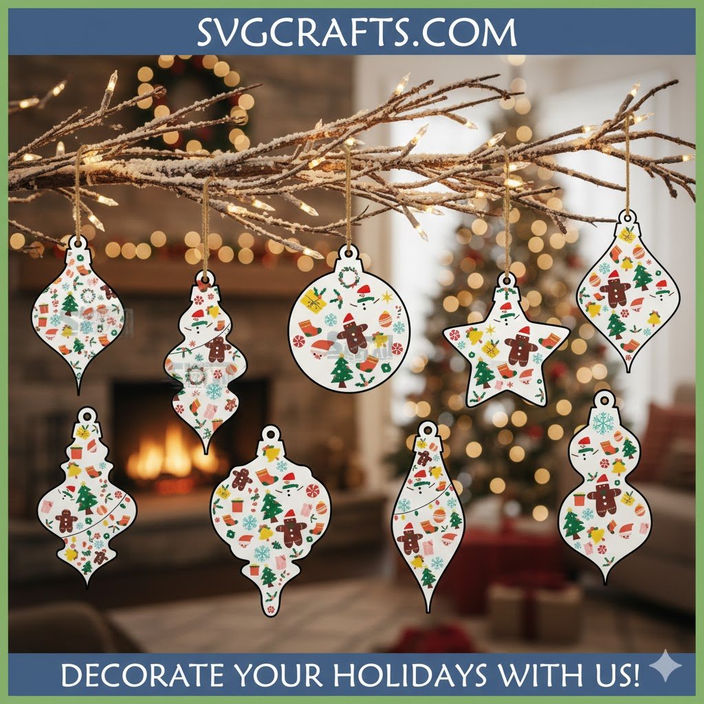 Christmas Ornament SVG Bundle | Holiday Cut Files for Cricut - SVGcrafts - Image 2