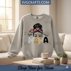 Alternative view of One Loved Mama SVG | Messy Bun Leopard Print Design for Cricut