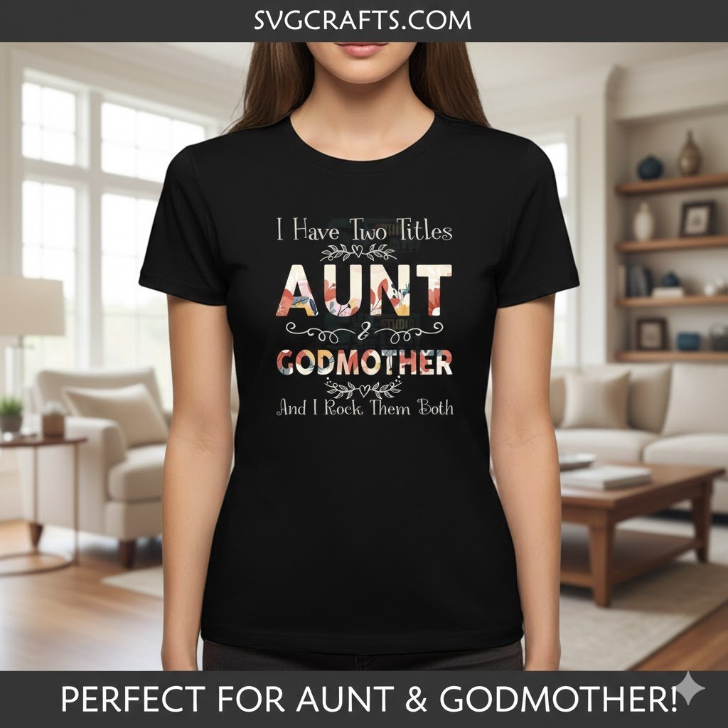 Aunt Godmother SVG Design | Two Titles Floral Cut File - SVGCrafts - Image 2