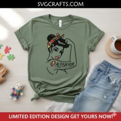 Alternative view of Autism Mom SVG | Rosie the Riveter Strong Mom for Cricut & Sublimation