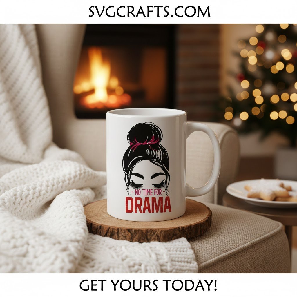 No Time For Drama SVG - Messy Bun Design for Cricut & Sublimation - Image 2