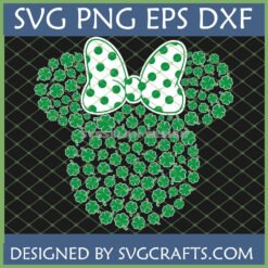 Minnie Mouse Shamrock SVG for St Patrick's Day crafts with polka dot bow