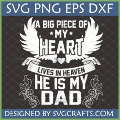 A Big Piece Of My Heart Lives In Heaven He Is My Dad SVG design with angel wings.