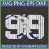 Dynamic Baseball Batter Number 99 SVG in pinstripe uniform, mid-swing, perfect for Cricut crafts and baseball fan gear.
