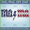 Patriotic Mama SVG design with American flag colors, stars, stripes, and a lightning bolt in the style of a rock band logo.