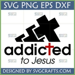 Addicted to Jesus SVG design with black and red crosses for Christian apparel