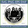 Aerosmith Get Your Wings 1974 Tour SVG featuring band member silhouettes and winged logo for Cricut and sublimation projects