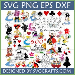 Large collection of Alice in Wonderland SVG Bundle designs for Cricut projects