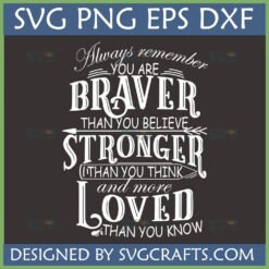 Always Remember Brave Strong Loved SVG PNG DXF EPS digital file with inspirational quote for Cricut and sublimation crafts.
