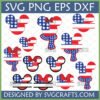 Collection of American Flag Mickey and Minnie Mouse head SVG designs for patriotic crafting