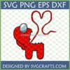 Red Among Us Impostor character forming a heart with its tendril, with small teeth on its back, in SVG PNG EPS DXF formats for digital download by SVGCrafts.