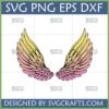 Pair of gradient fairy wings SVG design in yellow, orange, and pink hues