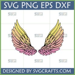 Pair of gradient fairy wings SVG design in yellow, orange, and pink hues