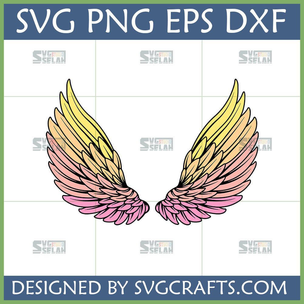 Pair of gradient fairy wings SVG design in yellow, orange, and pink hues