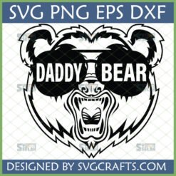 Daddy Bear SVG design with a cool bear wearing sunglasses, perfect for Father's Day and Cricut projects.