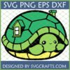 Cute Turtle House SVG digital design for Cricut and sublimation projects, featuring a whimsical turtle with a home on its shell.