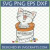 Funny Cat Antidepressant SVG digital design featuring a happy cartoon cat peeking out of an orange pill bottle, with scattered pills and lid, perfect for Cricut and sublimation.