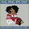 Stylish Black woman fan with curly hair winking, wearing Arizona Cardinals colors and logo, with 'ARIZONA Girl' text and Cardinals bird head, for SVG PNG DXF EPS digital download.