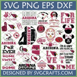 Arizona Cardinals SVG Bundle for Cricut and Sublimation, featuring football helmets, cardinal bird logos, and Arizona state pride designs for fans.