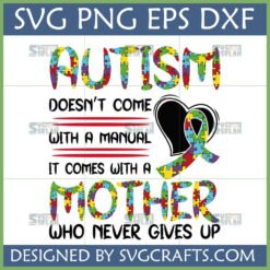 Autism Awareness Mother SVG design with puzzle pieces, heart, and inspirational quote for Cricut and sublimation.