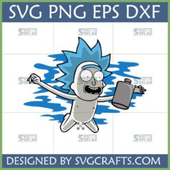 Funny Rick Sanchez naked with censor bar holding flask and blue splashes, Rick and Morty SVG for Cricut.