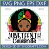 Cute Afro girl Juneteenth Celebrate SVG design with Pan-African colors for Cricut and T-shirts.