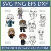 Chibi Harry Potter Characters SVG Bundle featuring Harry, Hermione, Ron, Dumbledore, Voldemort in color and outline