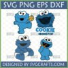 Cookie Monster SVG Bundle with multiple poses including baby Cookie Monster, holding cookie, and detailed furry texture, perfect for Cricut and sublimation crafts.