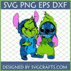 Grinch Stitch SVG and Stitch Grinch Christmas cartoon mashup for Cricut and sublimation crafts.