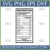 Baby Shower Facts SVG PNG DXF EPS digital design with a nutrition label parody for new parents, featuring love, family, and dirty diapers.