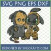 Cute Baby Groot Toothless SVG for Cricut digital file, featuring Groot in a Toothless costume and Toothless in a Groot costume, in a chibi art style.