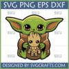 Cute Baby Yoda (Grogu) holding Baby Groot SVG digital design for Cricut and sublimation.