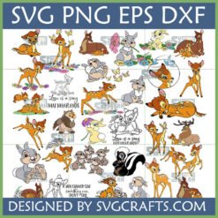 Collection of Bambi, Thumper, Flower, and other Disney woodland animal SVG PNG DXF EPS files for Cricut and crafting projects.