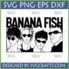 Banana Fish SVG PNG DXF digital download featuring iconic anime characters Ash Lynx, Eiji Okumura, and Shorter Wong in sunglasses with the 'BANANA FISH' title, perfect for Cricut and sublimation crafts.