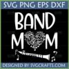 Band Mom SVG digital design with musical notes heart and clarinet for Cricut and Silhouette projects.
