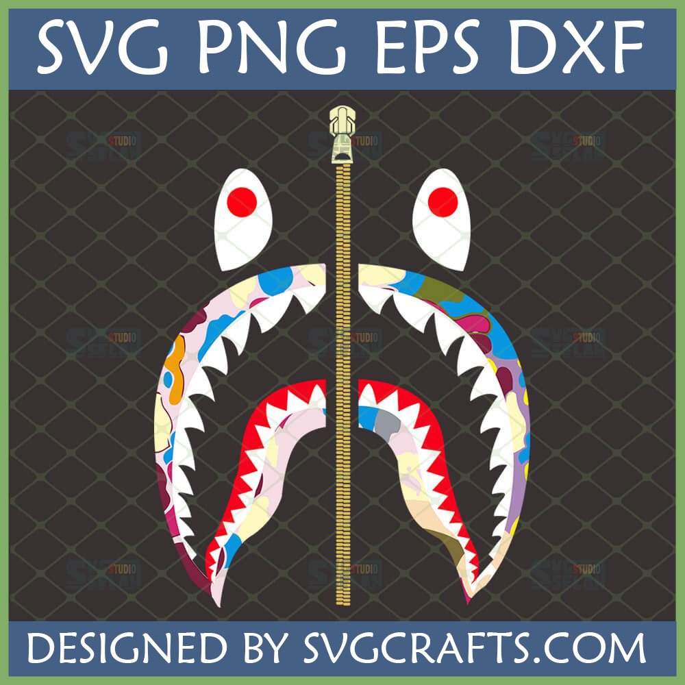 BAPE Shark Face Camo SVG with Zipper for Cricut and Sublimation