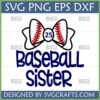 Cute Baseball Sister SVG design with baseball bow and number 25 for Cricut projects.