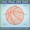 Intricate Floral Mandala Basketball SVG design in orange, perfect for Cricut and Silhouette crafting