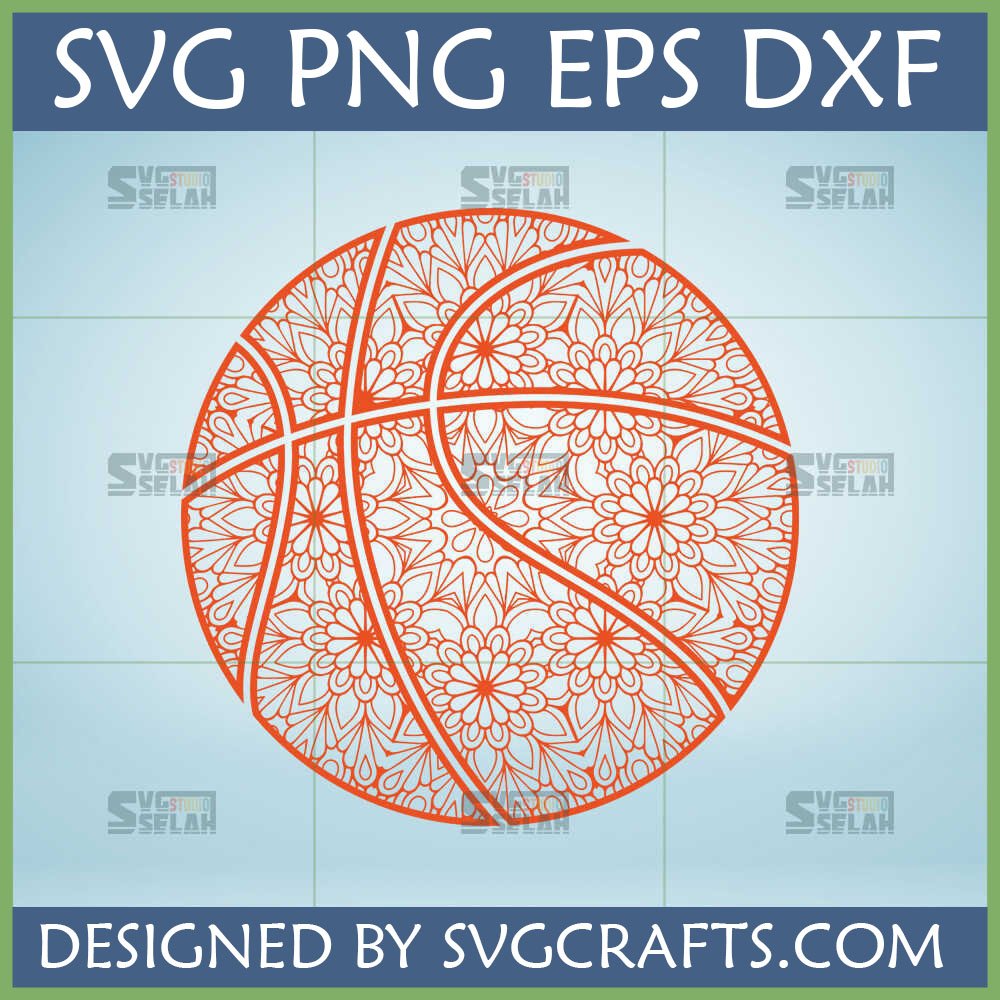 Intricate Floral Mandala Basketball SVG design in orange, perfect for Cricut and Silhouette crafting