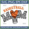 Leopard Print Basketball Mom SVG design with heart-shaped basketball and hoop, perfect for Cricut and sublimation crafts.