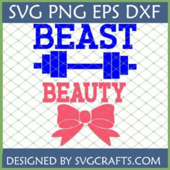 Beast Beauty SVG design with blue dumbbell and pink bow for fitness enthusiasts