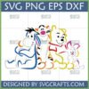 Winnie The Pooh Friends SVG with Pooh Bear, Eeyore, Tigger, and Piglet characters sitting together, ideal for Cricut projects and crafts.